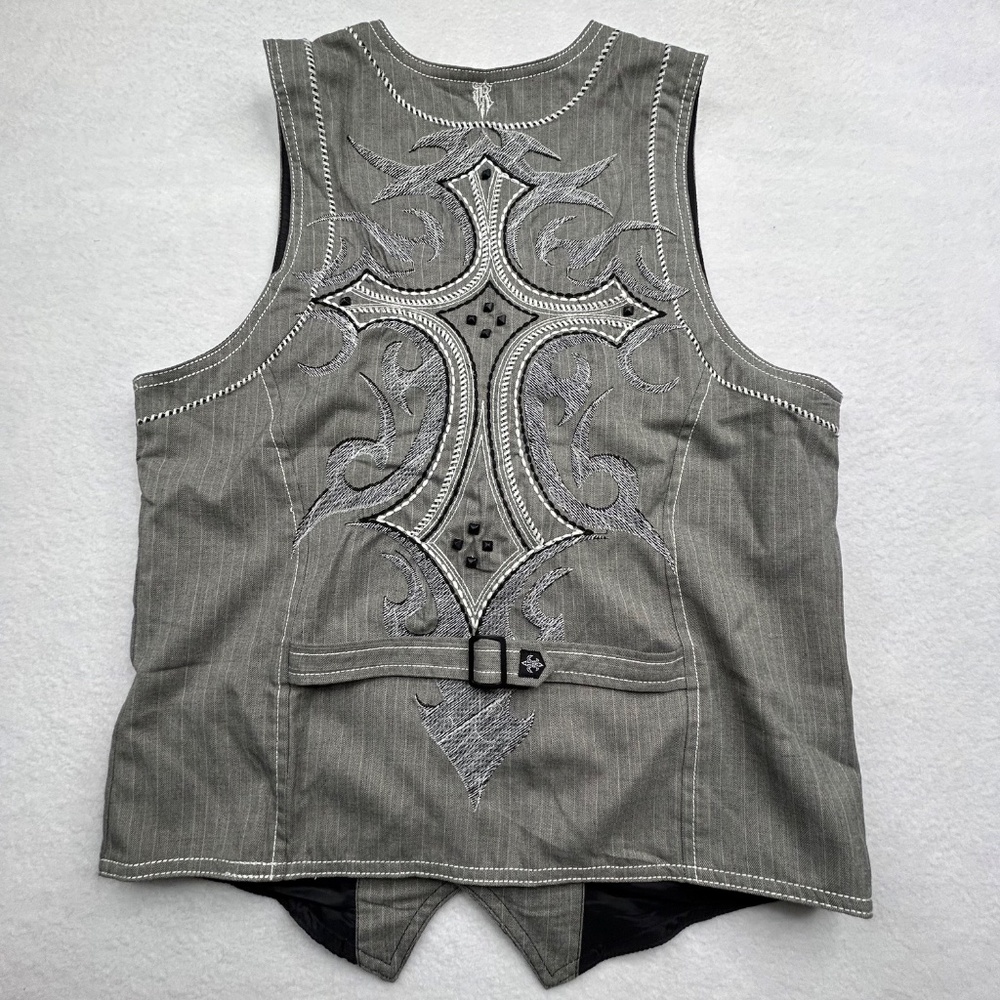 Roar RARE VINTAGE Men's Pinstripe Medium Redemption Vest Embroidered Gray